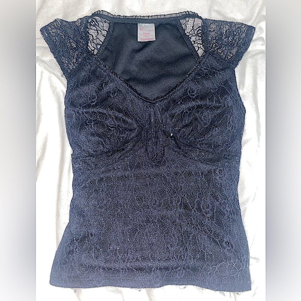 Lacy Cap Sleeve Black Top